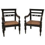 Pair of Children's Black Lacquer and Cain Chairs