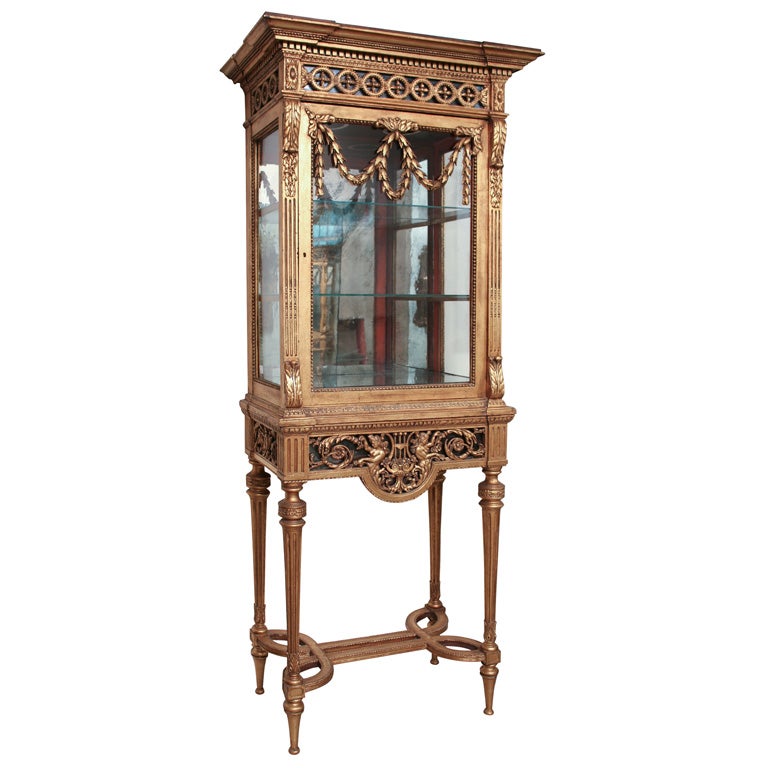 19th Century French Gilt Wood Curio Cabinet