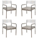 Set of Four Chrome Chairs with Silver Cushions
