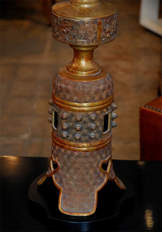 American Tall Bronze Oriental style table lamp by Marbro