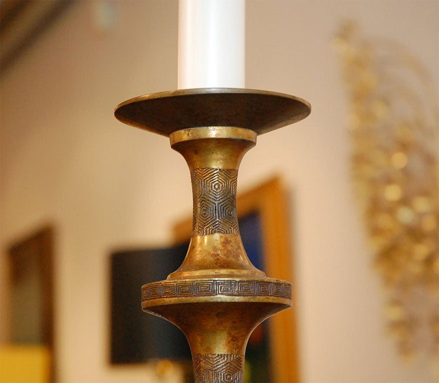 Tall Bronze Oriental style table lamp by Marbro In Good Condition In Danville, CA