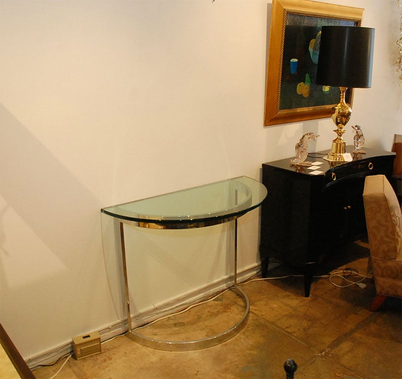 American Pair of Chrome demilune console tables by Milo Baughman