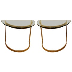 Pair of Chrome demilune console tables by Milo Baughman