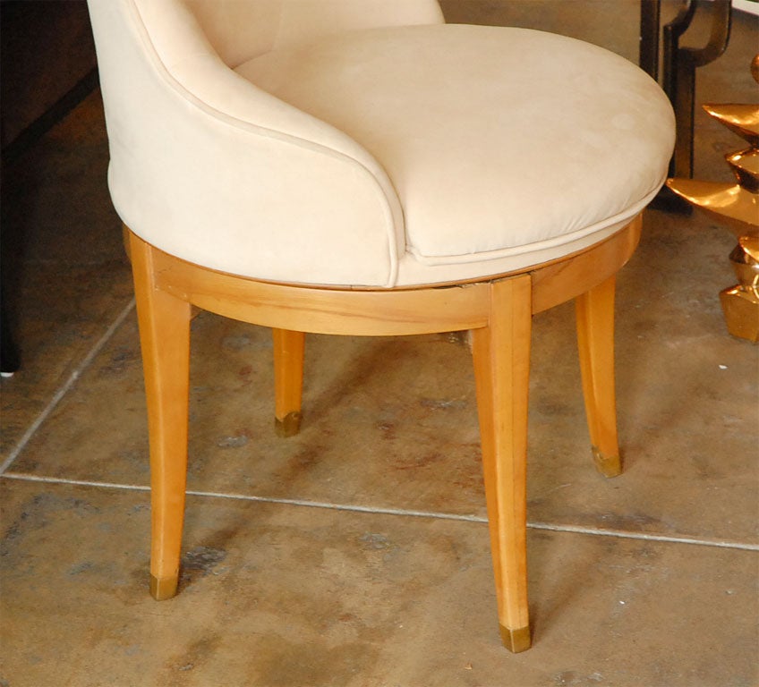 Wood Vintage Deco Swivel vanity stool with Ultrasuede upholstery