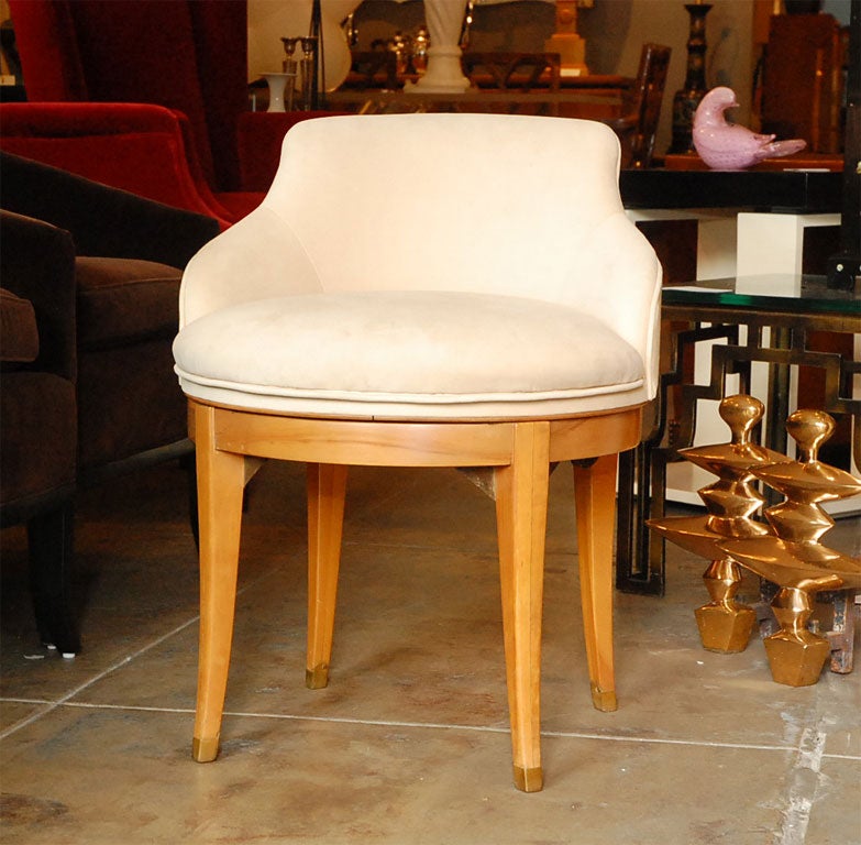 Vintage Deco Swivel vanity stool with Ultrasuede upholstery 3