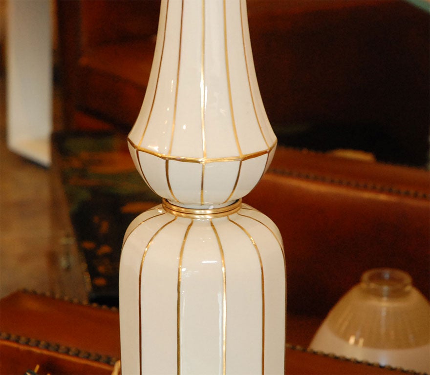 American Glamorous Pair of gilt striped Column on Plinth lamps-Lenox