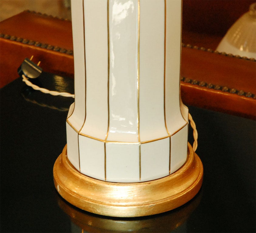 Mid-20th Century Glamorous Pair of gilt striped Column on Plinth lamps-Lenox
