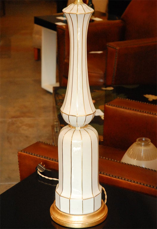 Porcelain Glamorous Pair of gilt striped Column on Plinth lamps-Lenox