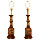 Large Pair of enameled bronze Moorish table lamps