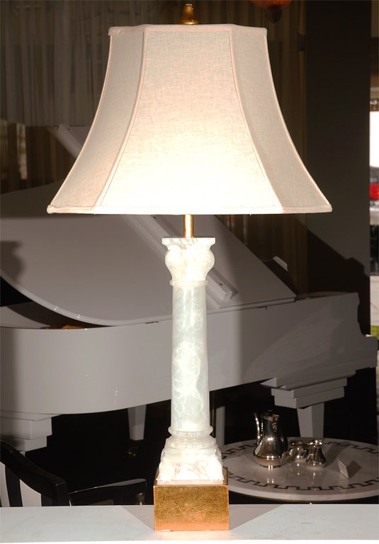 Pair of White Marble Table Lamps