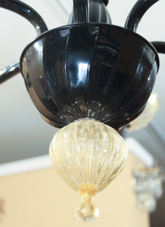 Mid-20th Century Black and Gold Murano Chandelier
