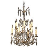 Antique French crystal and bronze two tier 12-light chandelier