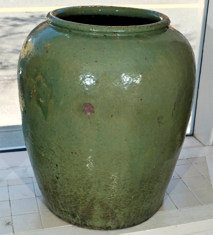 Chinese Pair of large celadon garden  jars For Sale