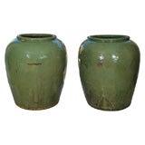 Pair of large celadon garden  jars