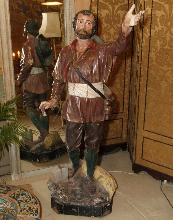 Large Carved Wooden Statue of Saint Isidore the Farmer
