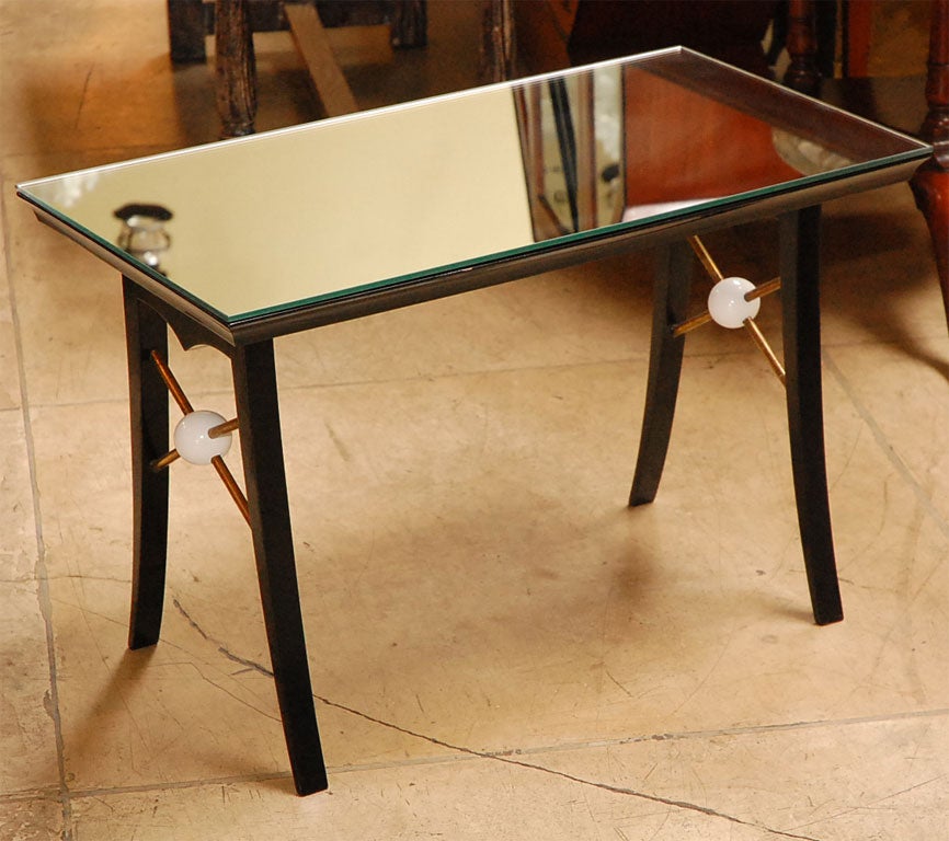 French black lacquer and white finish coffee table with mirror top