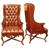 Pair of Leather Tufted Armchairs C. 1930's