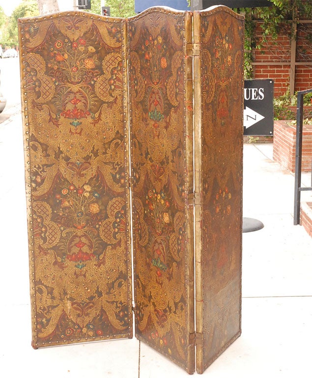 Spanish Leather Embossed 3-Panel Screen