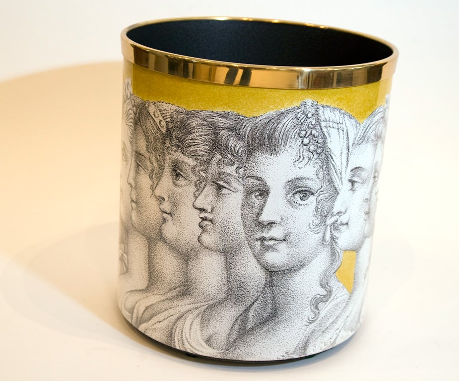 Wonderful Fornasetti waste basket, with the Fornasetti label attached (see detailed shot). Though designed in the 1950's this example dates from 1999.