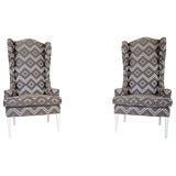 Pair of Oversized Upholstered Wing Back Chairs