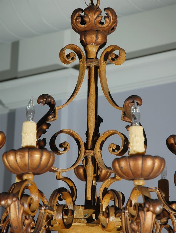 20th Century Iron Chandelier, In The Style Of Gilbert Poillerat