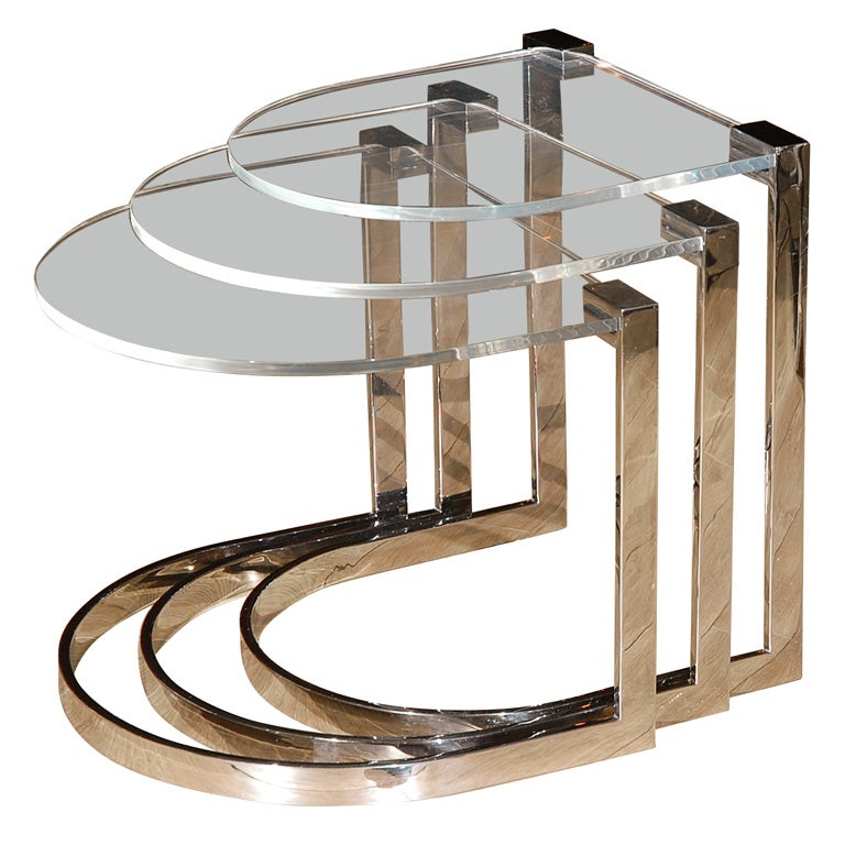 Italian Set Of Chrome and Lucite Nesting Tables