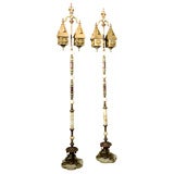 Antique Pair of Revival Era Lamps with Suspended Lanterns