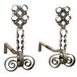 Pair 1920's Spanish Revival Wrought Iron Andirons