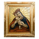 Late 19th C. Large Madonna and Child Painting