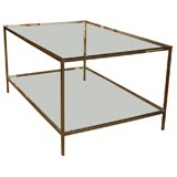 Darkened Brass and glass 2 tier  table
