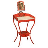 Red tole dressing table with marble top