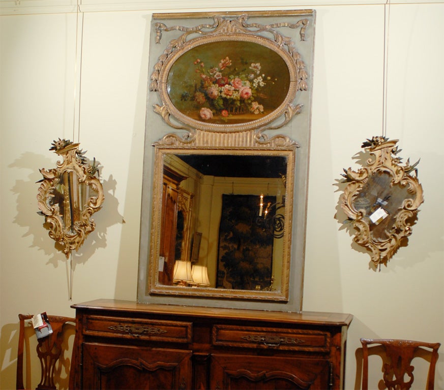 Large Louis XV Painted Trumeau Mirror, ca. 1770 France