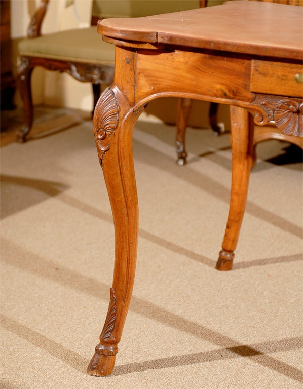 French Regence Style Walnut Game Table with Scalloped Shell Carvings