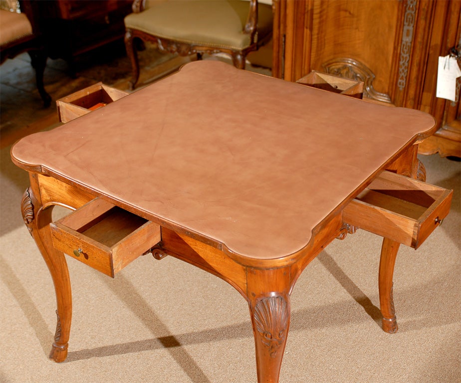 Regence Style Walnut Game Table with Scalloped Shell Carvings 1