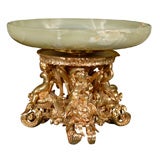 19th Century Gilt Bronze Comport with Green Onyx Bowl