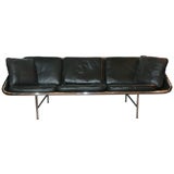 Mid-Century Modern Black Leather Sofa