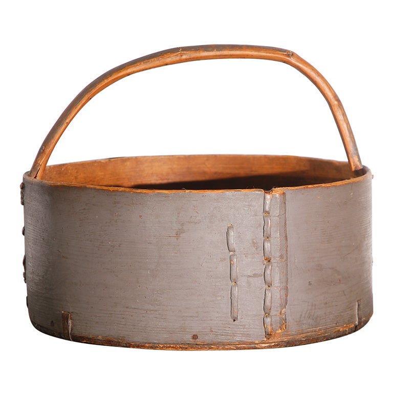 LATE 18THC  ORIGINAL GREY PAINTED  BUCKET WITH HANDLE