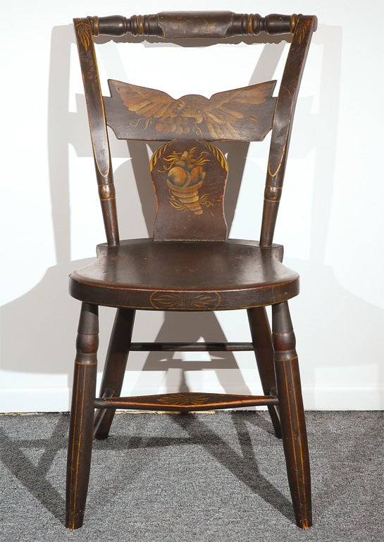 Wood RARE ORIGINAL 19THC PAINT DECORATED HITCHCOCK CHAIRS W/ EAGLES