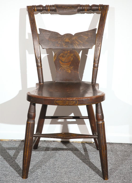 RARE ORIGINAL 19THC PAINT DECORATED HITCHCOCK CHAIRS W/ EAGLES 1