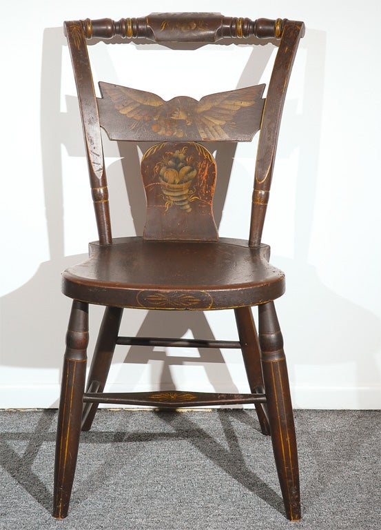 RARE ORIGINAL 19THC PAINT DECORATED HITCHCOCK CHAIRS W/ EAGLES at