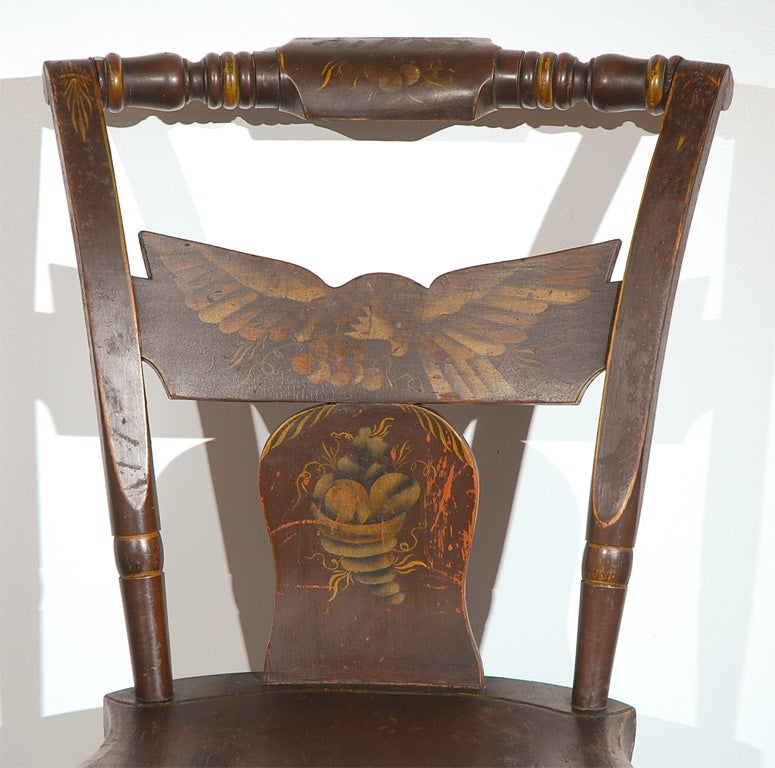 RARE ORIGINAL 19THC PAINT DECORATED HITCHCOCK CHAIRS W/ EAGLES 3