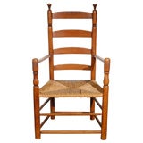 Antique 18THC PINE LADDERBACK CHAIR W/ ORIGINAL RUSH SEAT FROM NW