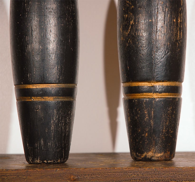 19th Century Original Black Painted Juggling Pins 1