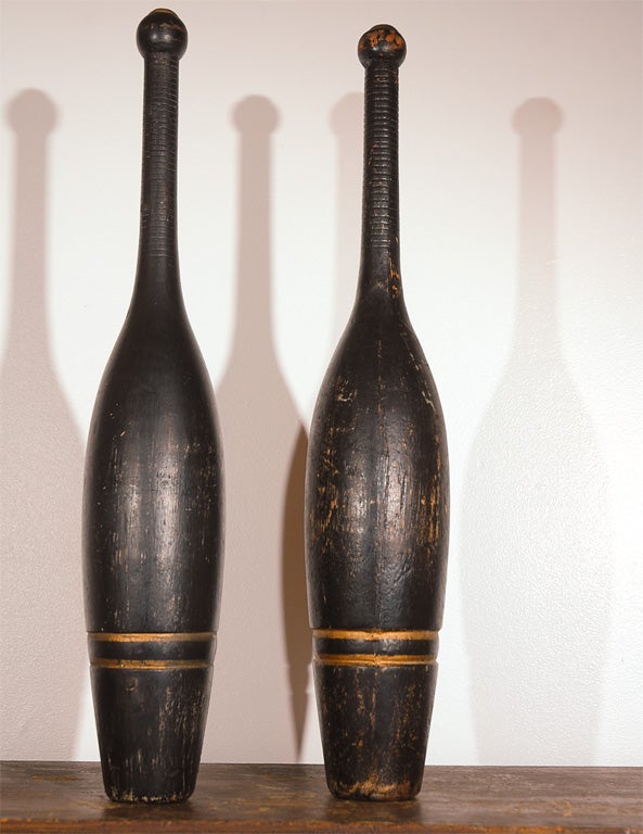 19th Century Original Black Painted Juggling Pins 2