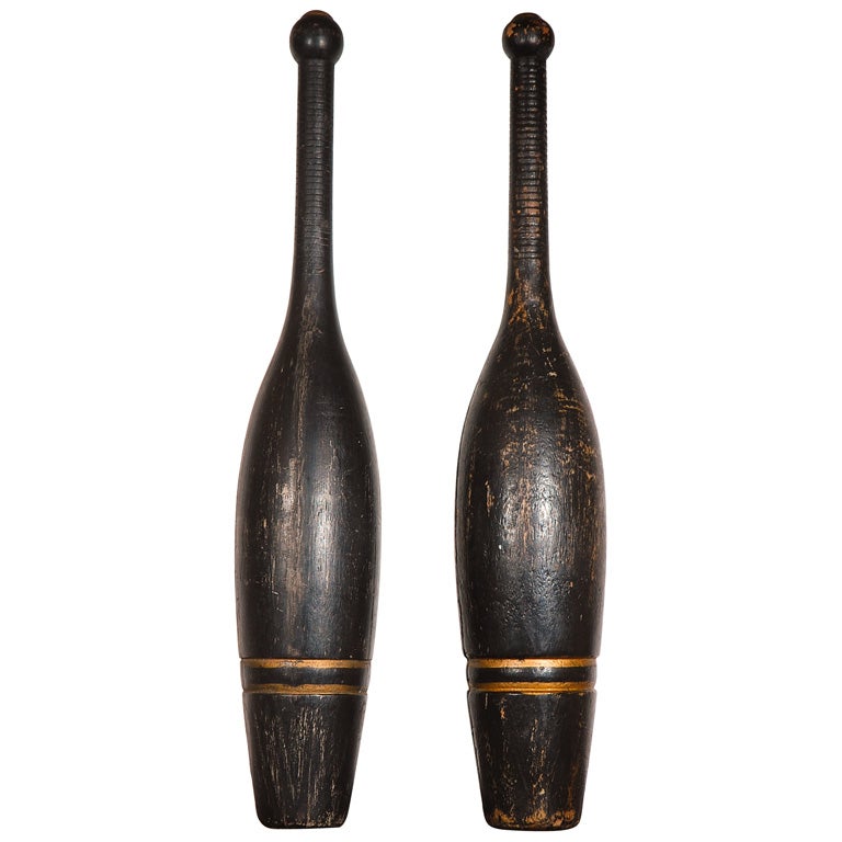 19th Century Original Black Painted Juggling Pins