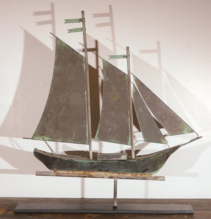EARLY 20THC COPPER FULL BODY SAILBOAT WEATHER VANE