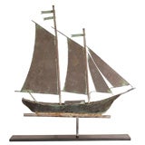 EARLY 20THC COPPER FULL BODY SAILBOAT WEATHER VANE