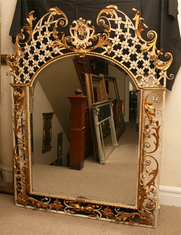 Large Hand Wrought Iron Gilded and Painted Italian  Mirror