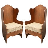 Antique Pair Quen Ann Style Wood Wing Chairs