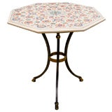 Used Indian Micro Mosaic  Inlaid Marble Topped Steel Base Table